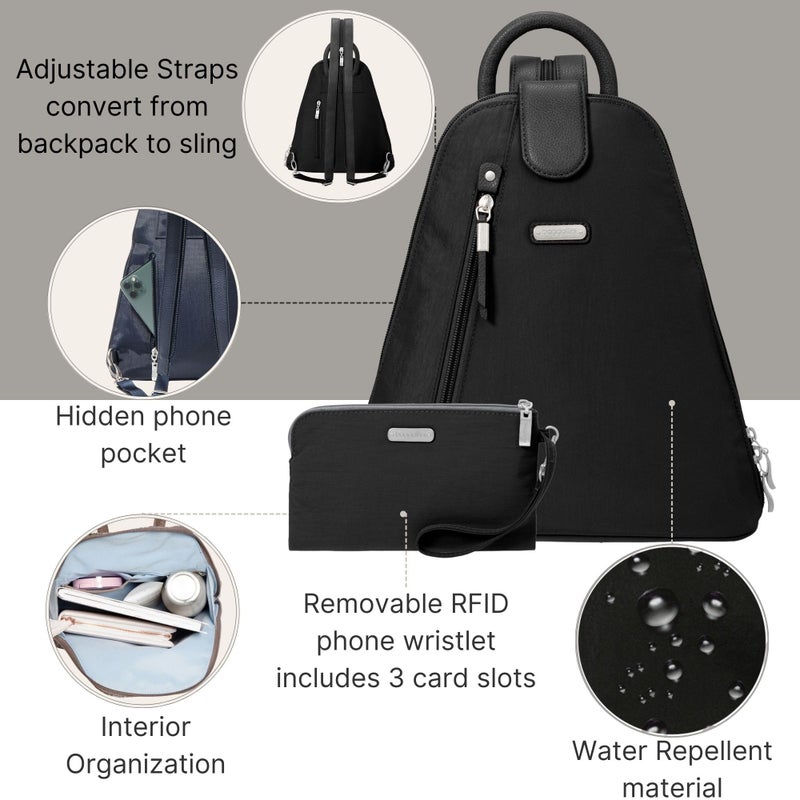 Baggallini حقيبة ظهر باغاليني ميترو مع حزام معصم للهاتف بتقنية RFID - حقيبة قابلة للتحويل 9x11 للنساء مع أحزمة كتف قابلة للتعديل - Image 2